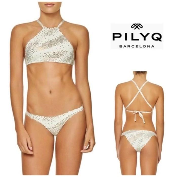 NWT Pilyq S City Stars Reversible Seamless Hi-Neck Bikini Top & Bottoms 134680