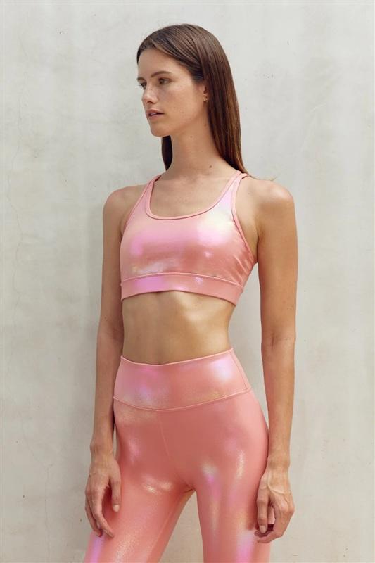 NWT Wear It To Heart L Strappy Sports Bra Sunset Mauve Pink 134697