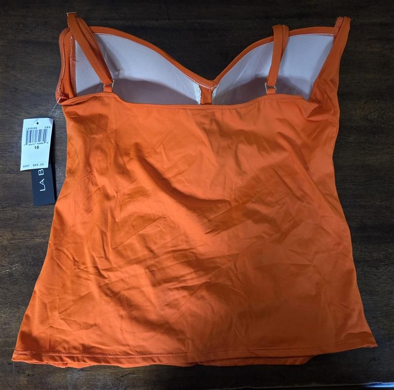 NWT La Blanca Island Goddess 4 Solid Orange Twist Tankini Swim Top 134701