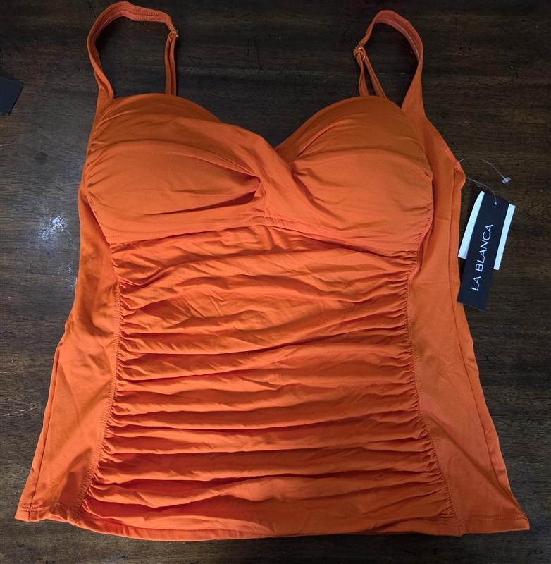NWT La Blanca Island Goddess 4 Solid Orange Twist Tankini Swim Top 134701