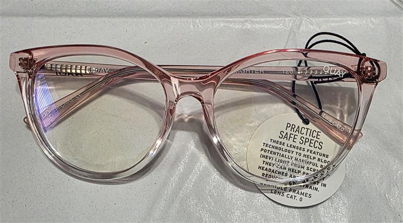 NWT Quay All Nighter 0.0 Cat Eye Pink Sheer Blue Light Glasses Case 134744