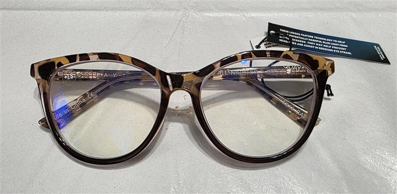 NWT Quay All Nighter 1.5 Cat Eye Tortoise Blue Light Glasses Case 134745