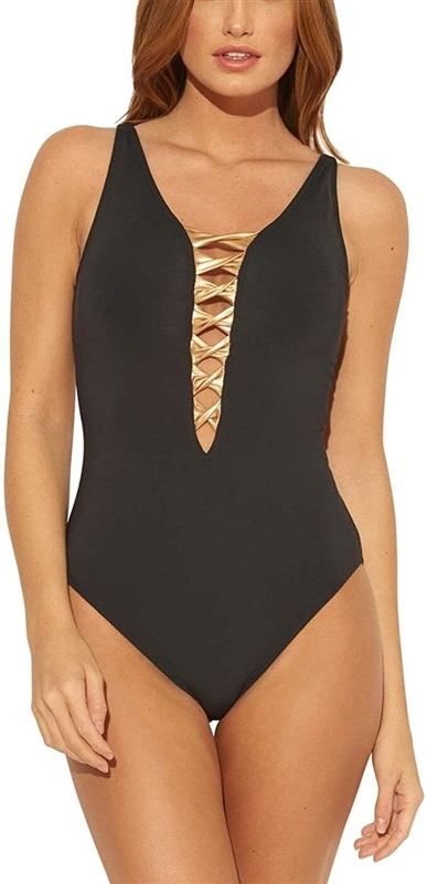 NWTD Bleu by Rod Beattie SZ 8 Twisted Lace Up 1PC Black Swimsuit 134770