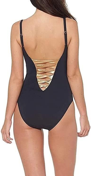 NWTD Bleu by Rod Beattie SZ 8 Twisted Lace Up 1PC Black Swimsuit 134770
