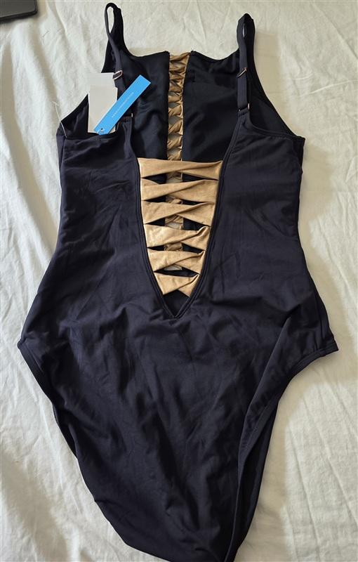 NWTD Bleu by Rod Beattie SZ 8 Twisted Lace Up 1PC Black Swimsuit 134770