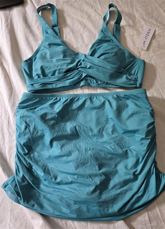 NWT Jantzen L Teal Green Bikini Swim Top & Skirted Bottom 134772