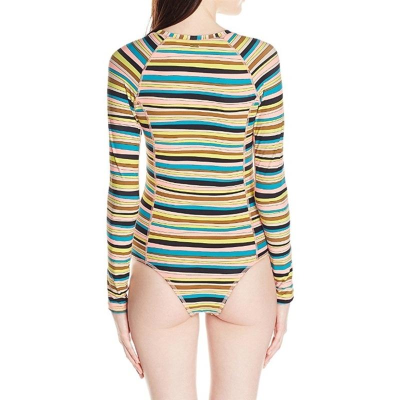 NWTD Volcom S Salty Air Striped Rash Guard Bodysuit Long Sleeve Swimsuit 134775