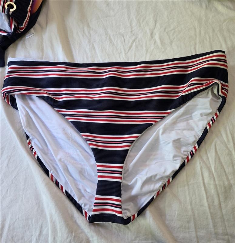 NWT La Blanca 22W Sailor Stripe Over The Shoulder Lace Up Tankini Top 134779