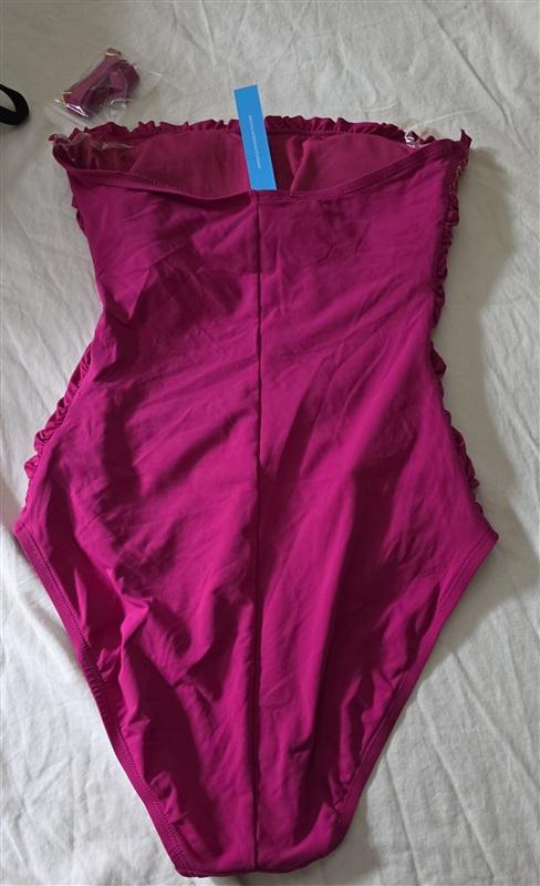 NWT Bleu Rod Beattie 4 Pink Gold Smocked Bandeau 1pc Swimsuit 134780