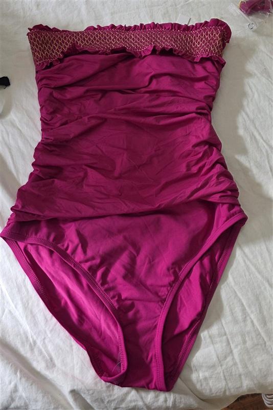 NWT Bleu Rod Beattie 4 Pink Gold Smocked Bandeau 1pc Swimsuit 134780