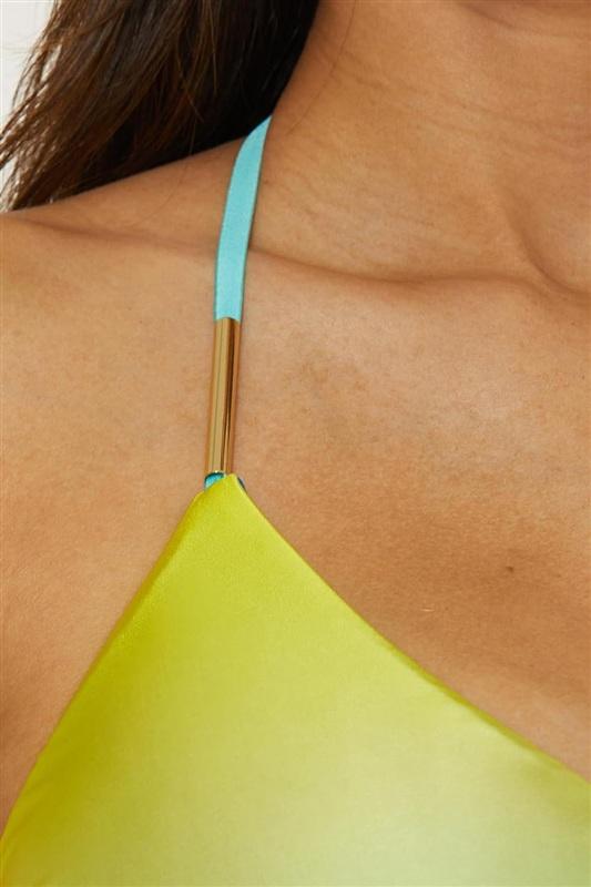 NWT Trina Turk 10 West Palm Ombre Blue Green Yellow Tankini Top & Bottom 134783