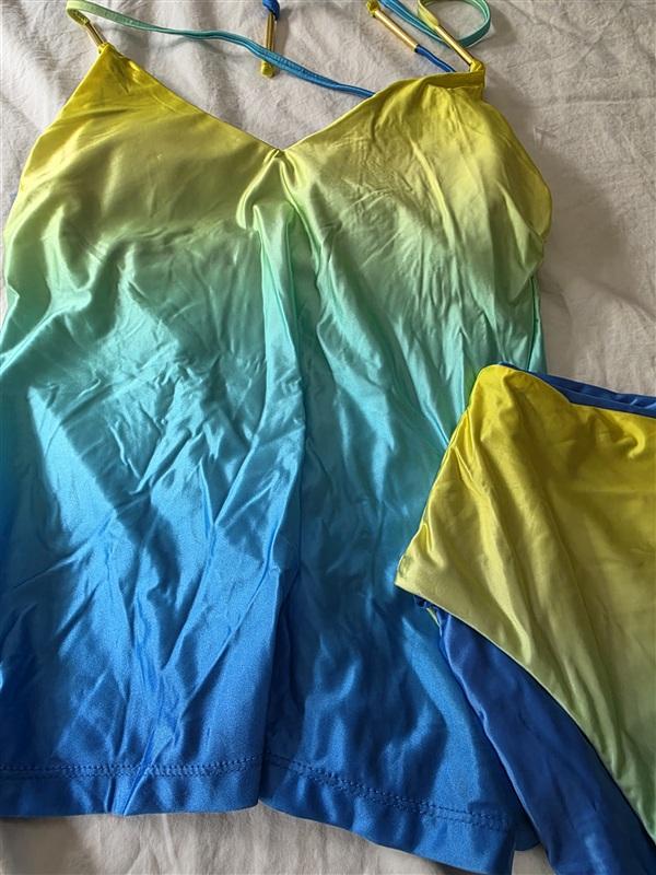 NWT Trina Turk 10 West Palm Ombre Blue Green Yellow Tankini Top & Bottom 134783