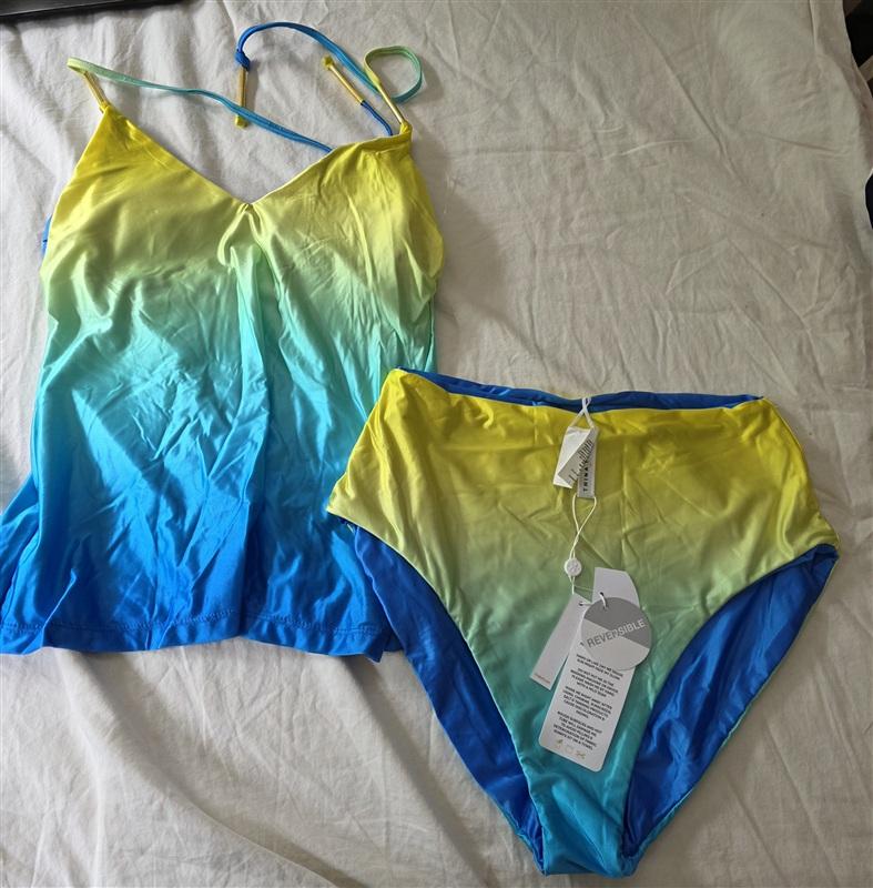 NWT Trina Turk 10 West Palm Ombre Blue Green Yellow Tankini Top & Bottom 134783