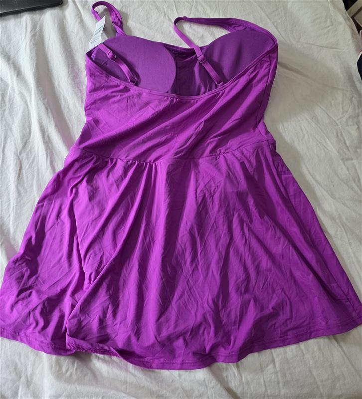 NWT Carmen Marc Valvo 16 Purple Swim Dress 1PC Swimsuit 134785