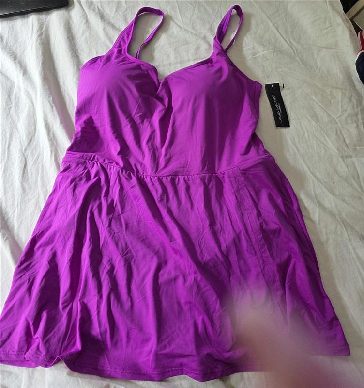 NWT Carmen Marc Valvo 16 Purple Swim Dress 1PC Swimsuit 134785