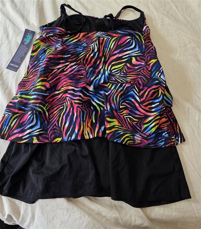 NWT Great Lengths 12 Longitude Rainbow Zebra Tank Swimsuit Skirtini 134786