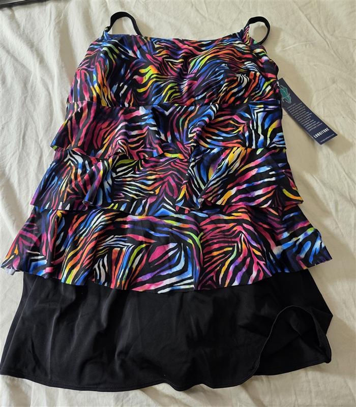 NWT Great Lengths 12 Longitude Rainbow Zebra Tank Swimsuit Skirtini 134786