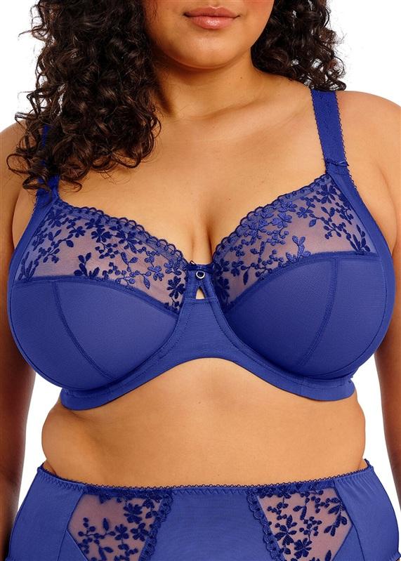 NWT Elomi 34J USA Zarla Banded Plunge Underwire Bra 3025 Blue Lace 134799