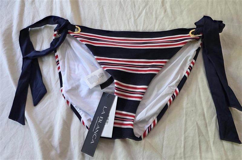 NWT La Blanca 14 Sailor Stripe Side-Tie Bikini Swim Bottoms 134800