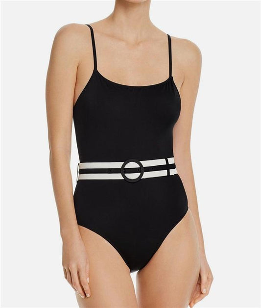 NWTD Solid & Striped L Anthropologie Black The Nina Belted 1PC Swimsuit 134802