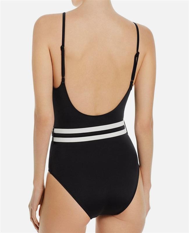 NWTD Solid & Striped L Anthropologie Black The Nina Belted 1PC Swimsuit 134802