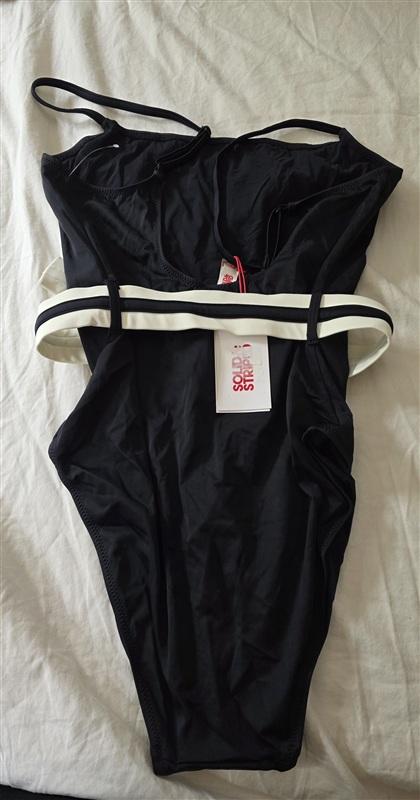 NWTD Solid & Striped L Anthropologie Black The Nina Belted 1PC Swimsuit 134802