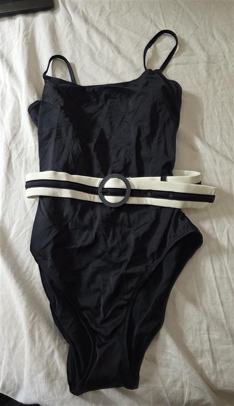 NWTD Solid & Striped L Anthropologie Black The Nina Belted 1PC Swimsuit 134802