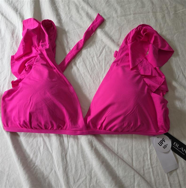 NWT La Blanca Island Goddess 16 Pink Ruffle Triangle Bikini Swim Top 134803