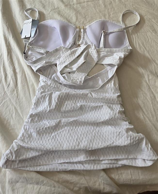 NWT A.Che M Mae Tankini Seashell Top White Underwire Swimsuit 134804