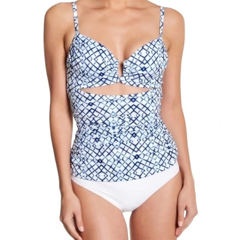 NWT A.Che M Mae Tankini Seashell Top White Underwire Swimsuit 134804