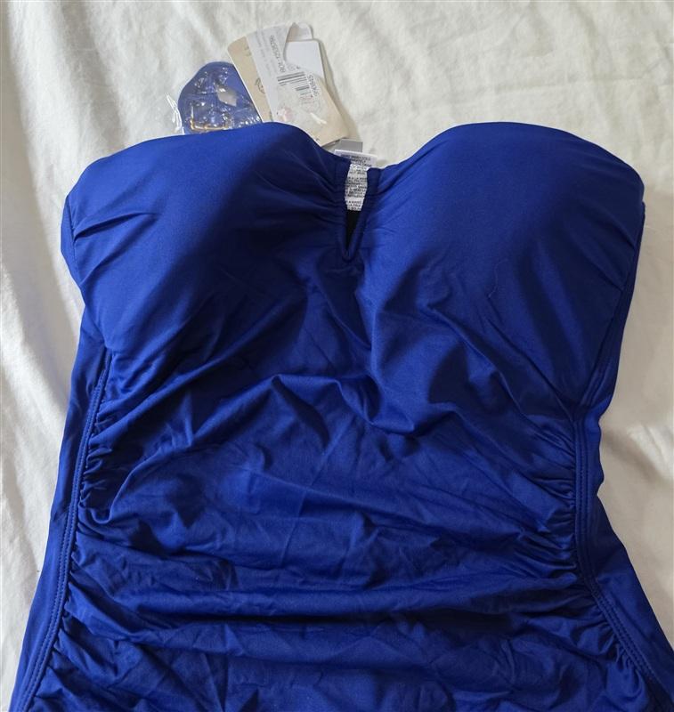 NWT Tommy Bahama 4 Pearl Solids V Wire Bandeau 1Pc Blue Swimsuit 134806
