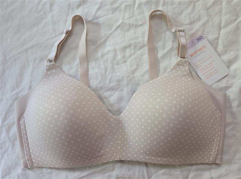 NWT Warner's 36D No Side Effects Wire-Free Bra 1056 Polka Dot Beige 134817