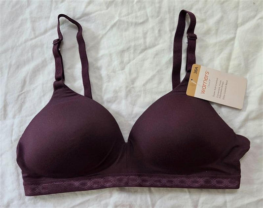 NWT Warner's 36A Cloud 9 Full-Coverage WireFree Contour Bra 1269 Burgundy 134821