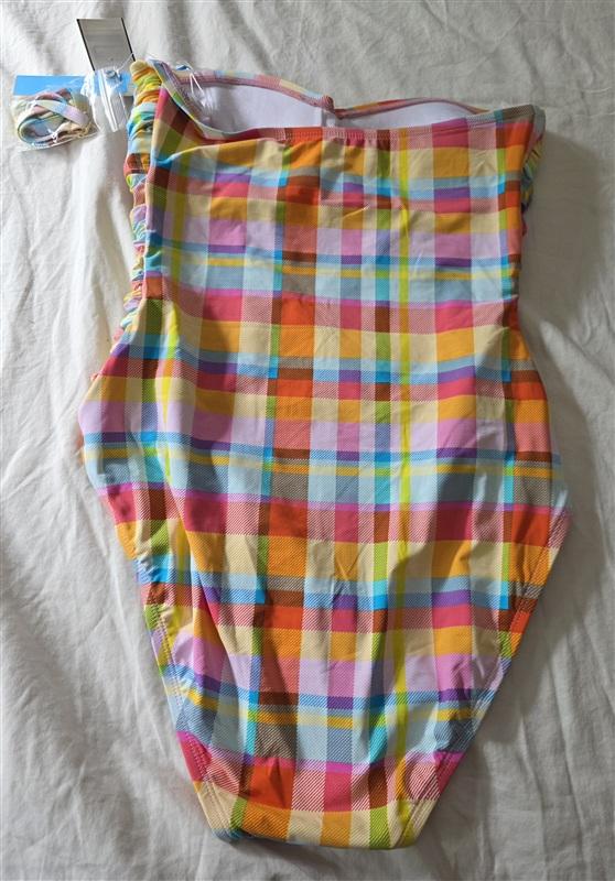 NWT Bleu Rod Beattie 8 Twist Front Plaid Bandeau 1pc Swimsuit 134831