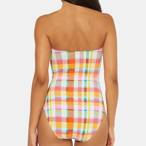 NWT Bleu Rod Beattie 8 Twist Front Plaid Bandeau 1pc Swimsuit 134831