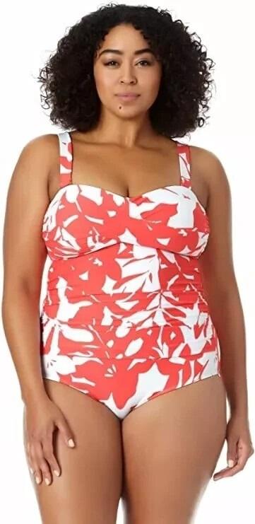 NWOT Anne Cole 18W Twist Front 1PC Swimsuit Floral 134872