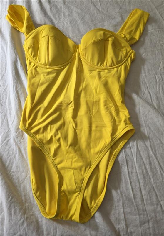 NWOT Kate Spade M Shirred Strap One-Piece Donovan Swimsuit Yellow 134874