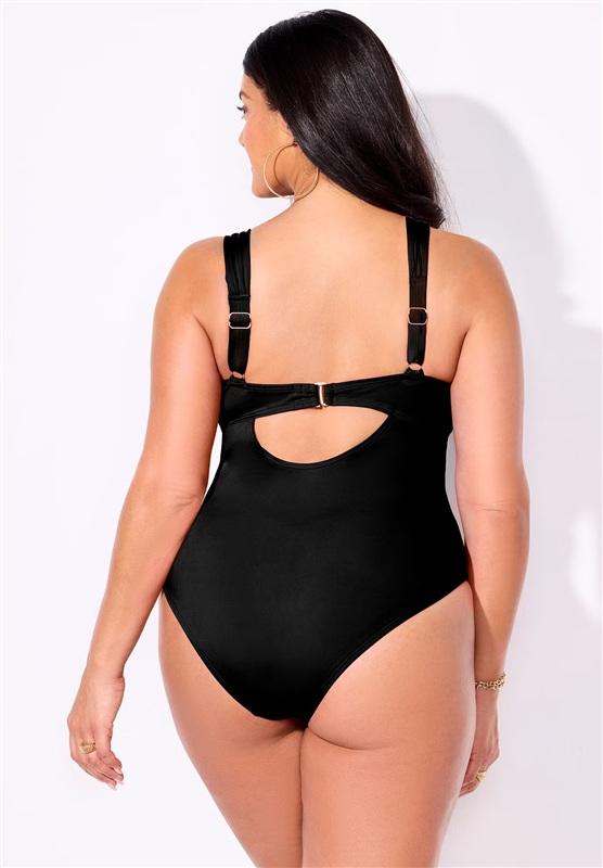 NWT Swimsuits For All 12 Chain Accent Underwire Black Swimsuit 134880