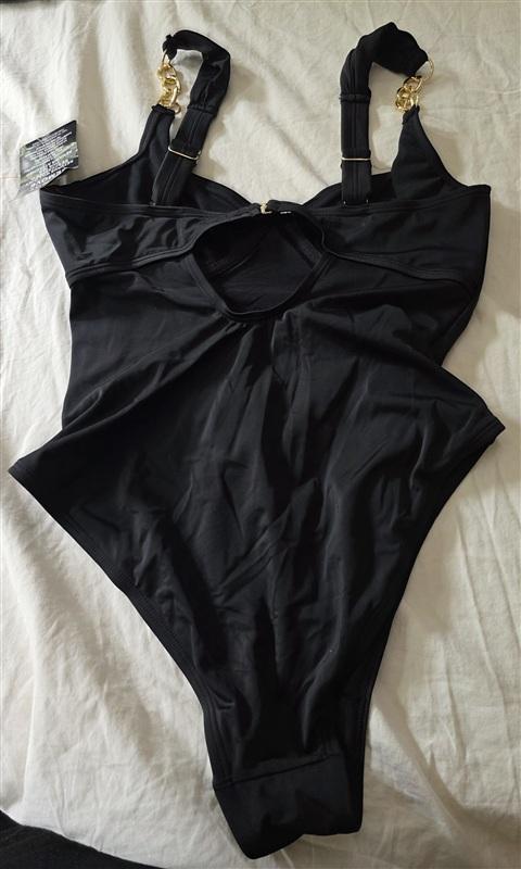 NWT Swimsuits For All 12 Chain Accent Underwire Black Swimsuit 134880