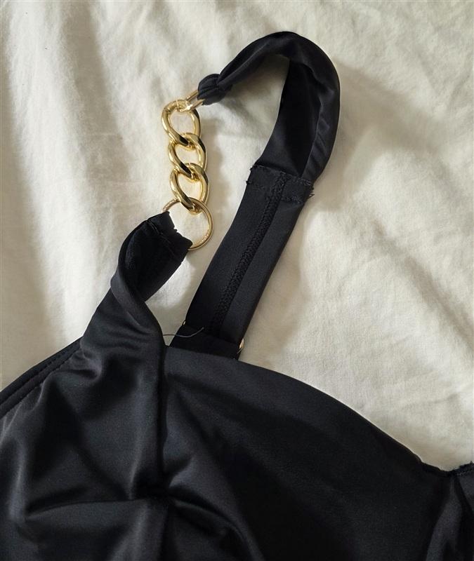 NWT Swimsuits For All 12 Chain Accent Underwire Black Swimsuit 134880