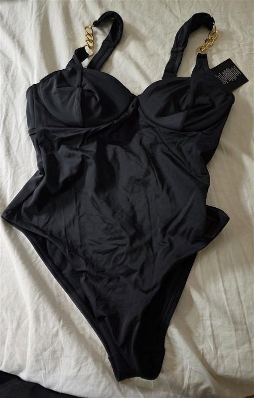 NWT Swimsuits For All 12 Chain Accent Underwire Black Swimsuit 134880