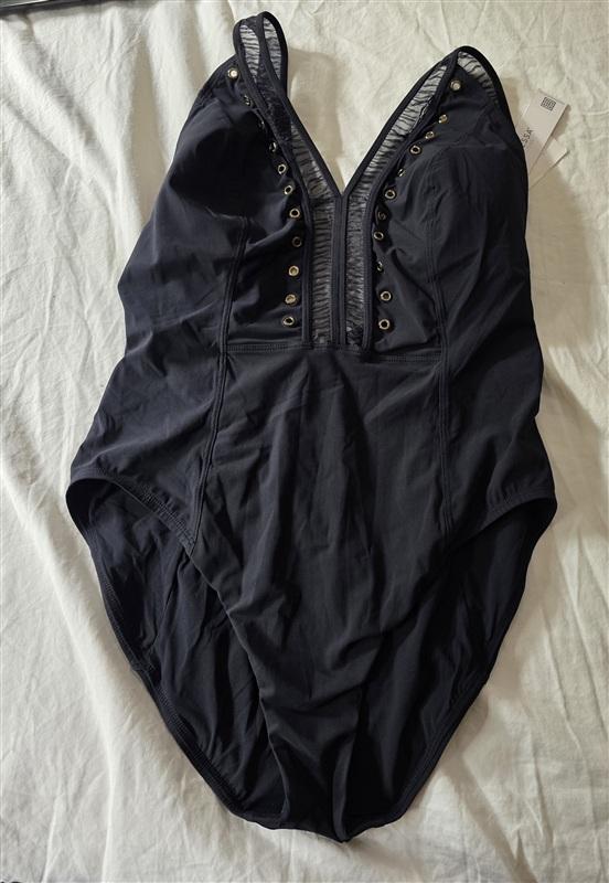 NWT MiracleSuit Amoressa 12 Moulin Rouge Suzette Black 1PC Swimsuit 134884