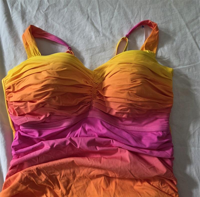 NWT Bleu Rod Beattie 12Beat the Heat Bandeau Rainbow Ombre 1pc Swimsuit 134886