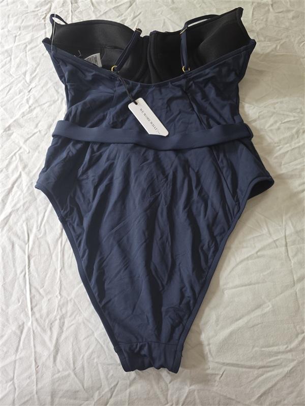 NWOT We Wore What XS Belted Underwired Navy Blue One-Piece Swimsuit 134887