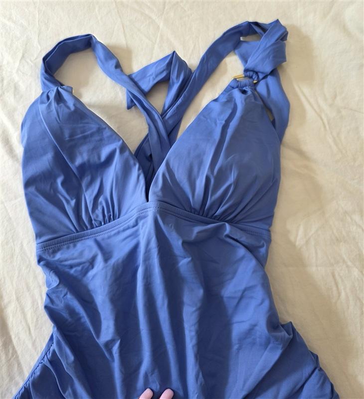 NWT Tommy Bahama 10 Novelty Pearl V Neck 1PC Paradiso Blue Swimsuit 134888
