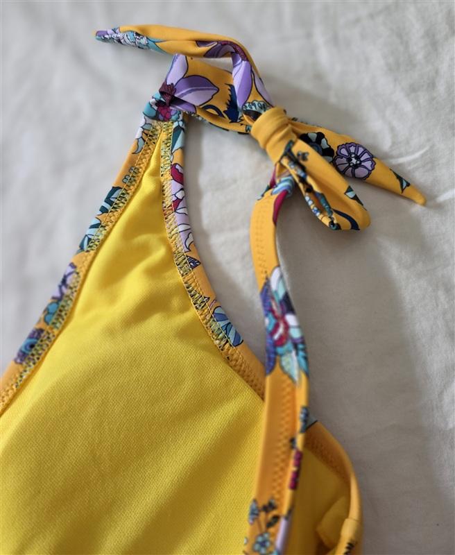 Jessica Simpson S Tie-Shoulder V-Neck 1PC Swimsuit Yellow Floral 134889