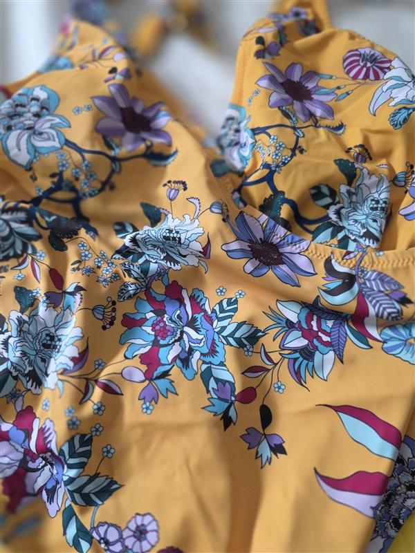 Jessica Simpson S Tie-Shoulder V-Neck 1PC Swimsuit Yellow Floral 134889