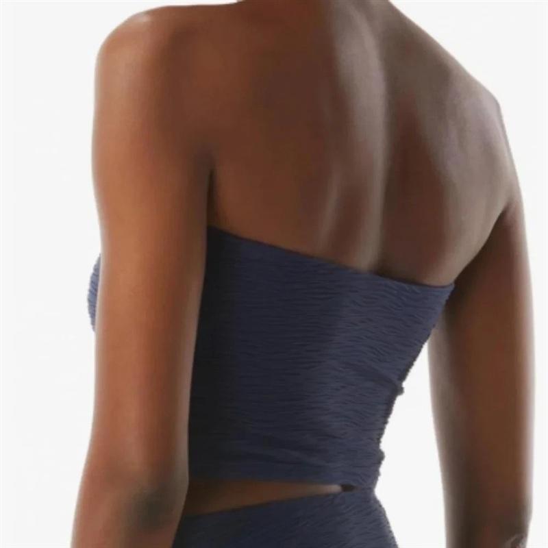 NWT Carmen Marc Valvo L Maritime Blue Textured Bandeau Bikini Crop Top 134896