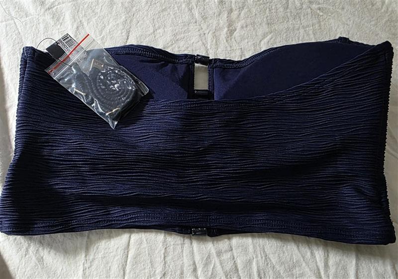 NWT Carmen Marc Valvo L Maritime Blue Textured Bandeau Bikini Crop Top 134896