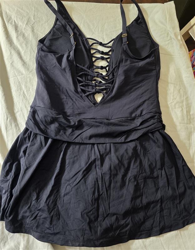 NWT Bleu by Rod Beattie SZ 14 Lace-Up Knotty 1PC Black Swim Dress 134901